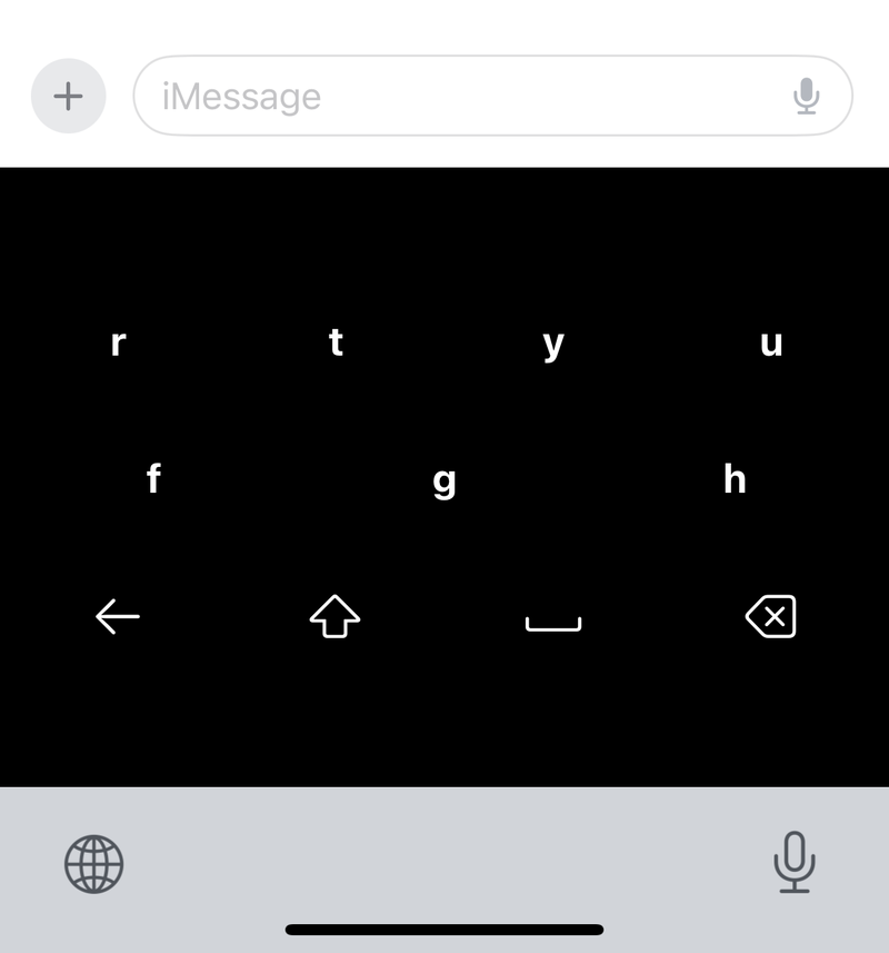 A cluster expanded into its letters — r, t, y, u on one row and f, g, h on the next — with back, shift, space and delete below